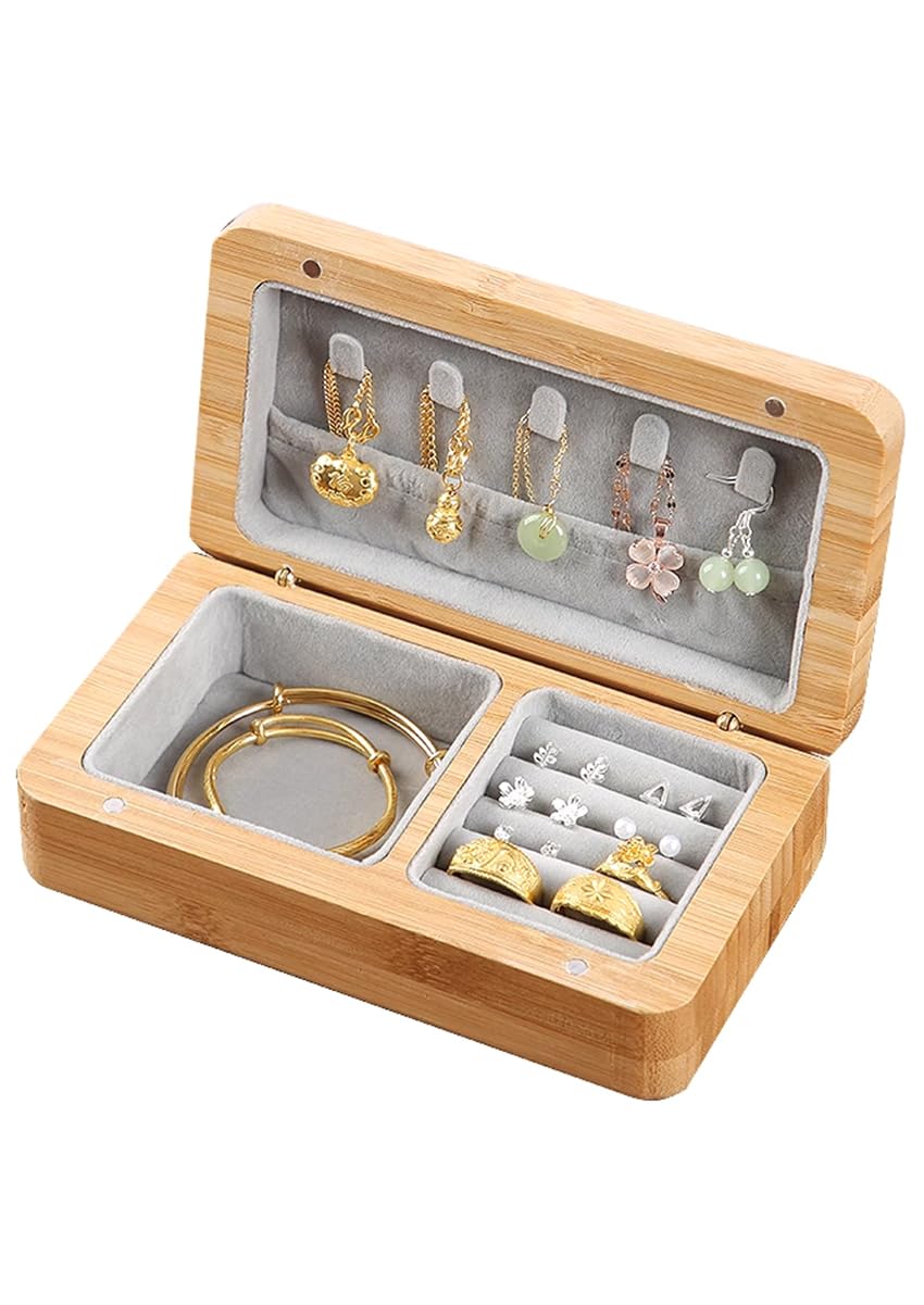 mirpsen Wooden Jewelry Box with Velvet Trays, Travel Jewelry Storage Organizer Case for Necklaces Bracelets Earrings Rings Women Girls (Cherry)