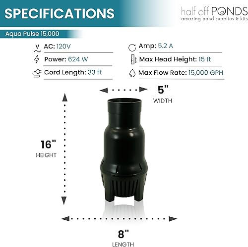 Vista 35 de HALF OFF PONDS Aqua Pulse Series - Bombas sumergibles de tracción híbrida de 550 gal/hr a 12,500 gal/hr Cable de 33 pies