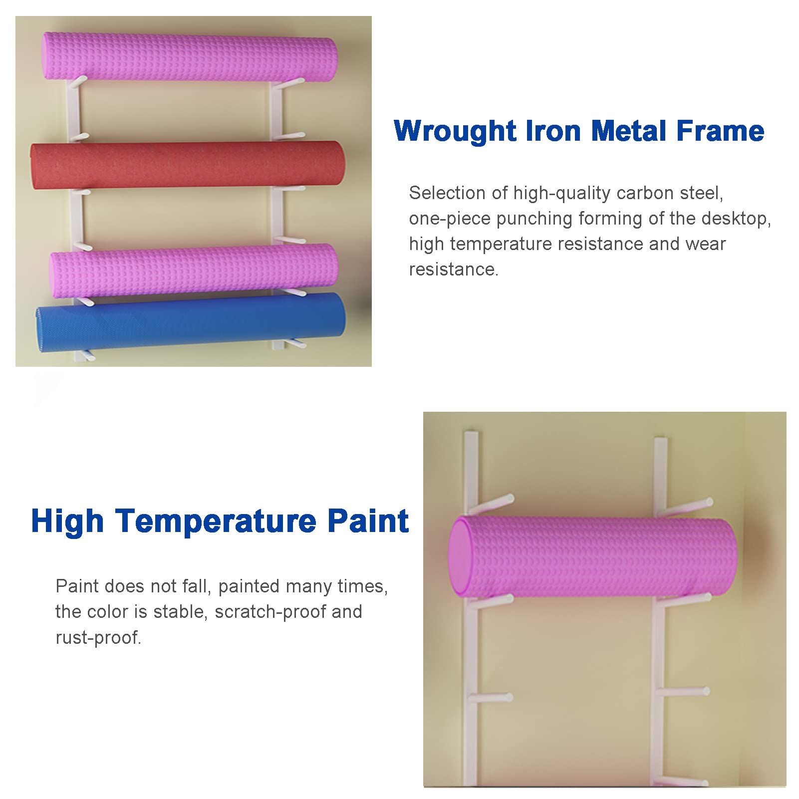 Soporte para esterillas de Yoga, Soporte de Pared de 6 Niveles, Organizador de Rodillos de Espuma y esterillas de Ejercicio de Metal para Gimnasio y hogar, fácil instalación, Elegante soluci