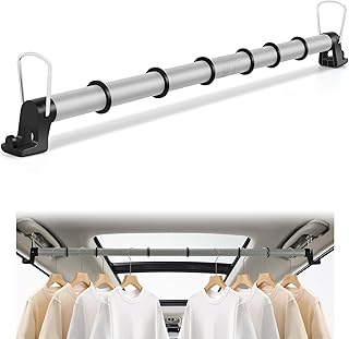 Percha de ropa para automóvil, resistente, sin arrugas, ajustable de 30 a 64 pulgadas, perchas de viaje para SUV, camionetas, camiones, caravanas (gris)