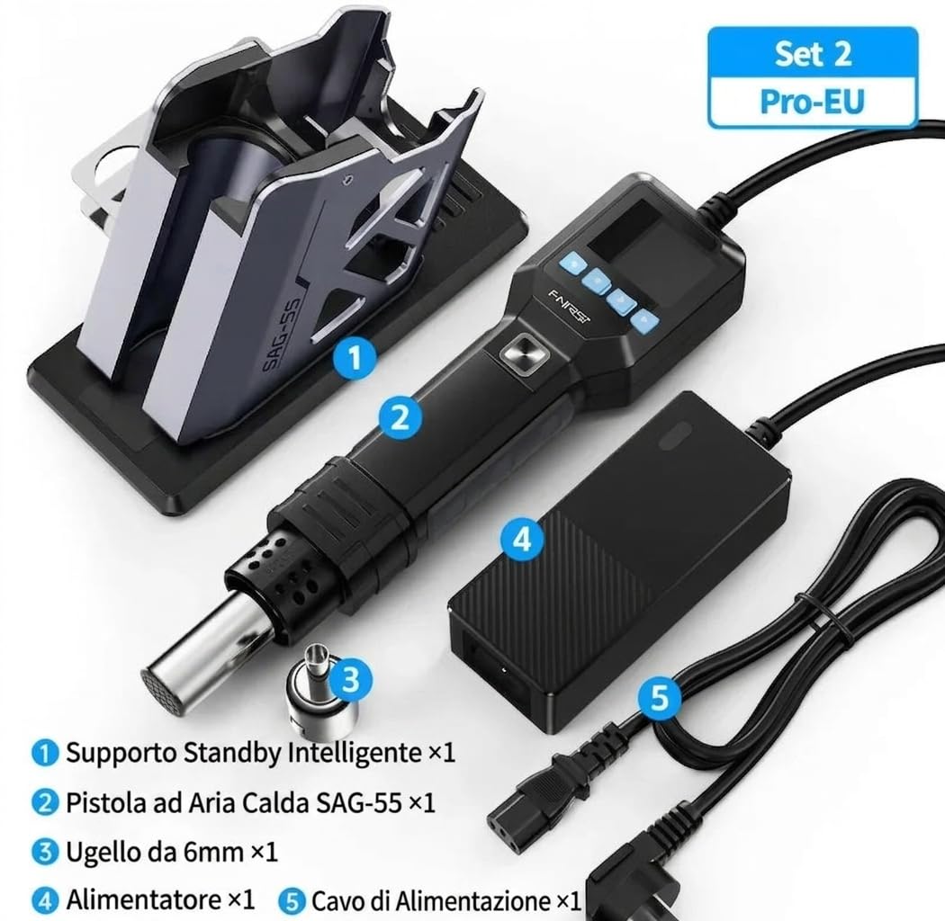 Pistola ad Aria Calda 550W con Controllo PID e Display LCD – Stazione di Saldatura Professionale per Elettronica SMD, 3 Preset, Smart Sleep, Flusso Aria Regolabile