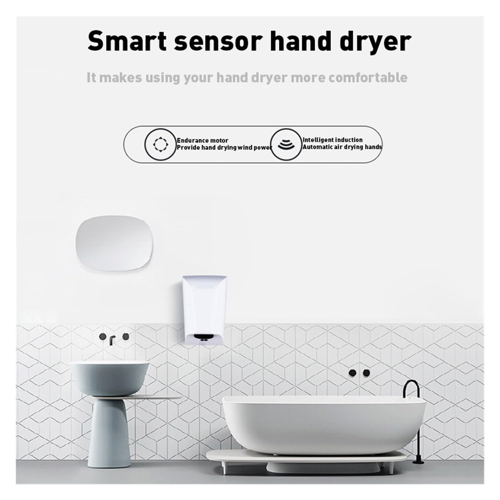 Secamanos Electrico, Sensor intelinte de secadores de Manos automáticos, Mini secador de Manos, máquina de Secado rápido de Viento de Alta Velocidad for Inodoro(Bianco)