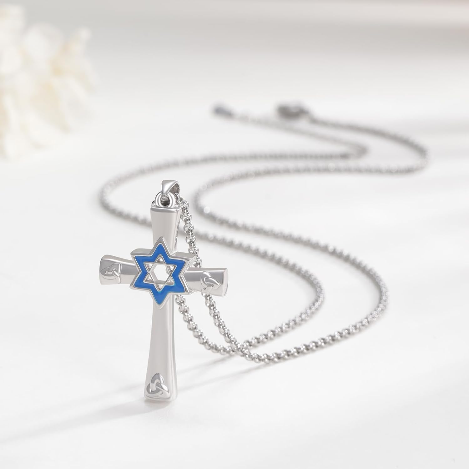 Celtic Cross Necklace 925 Sterling Silver Jewish Cross Pendant Star of David Necklace Clover Viking Irish Jewelry Religious Protective Gift for Men Women - Image 3