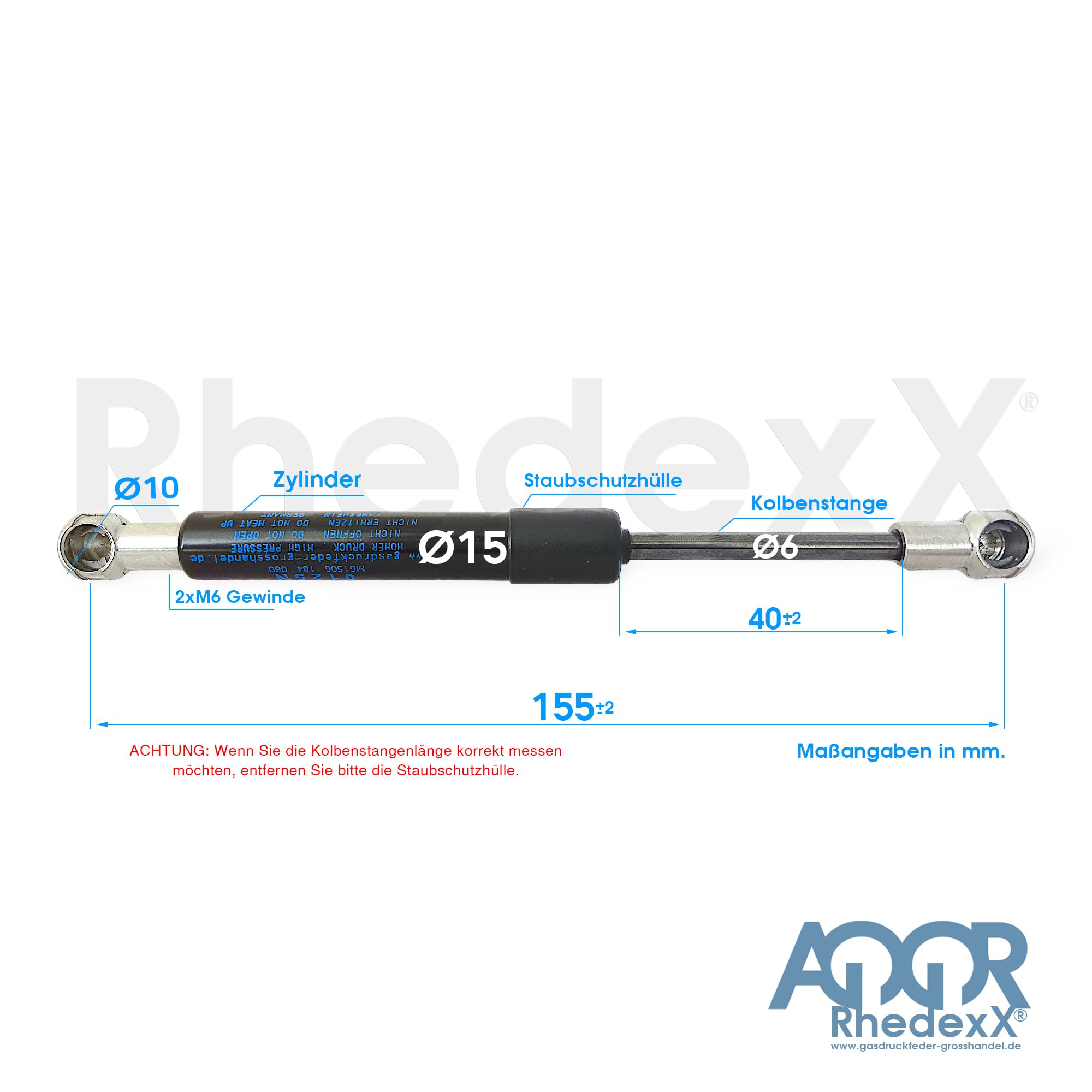 Molla A Gas Di Ricambio RhedexX® RA1953 0050N Per Stabilus Lift-O-Mat: 155 Mm, 50 N, Filettatura M6, Testa A Sfera Inclusa - 2