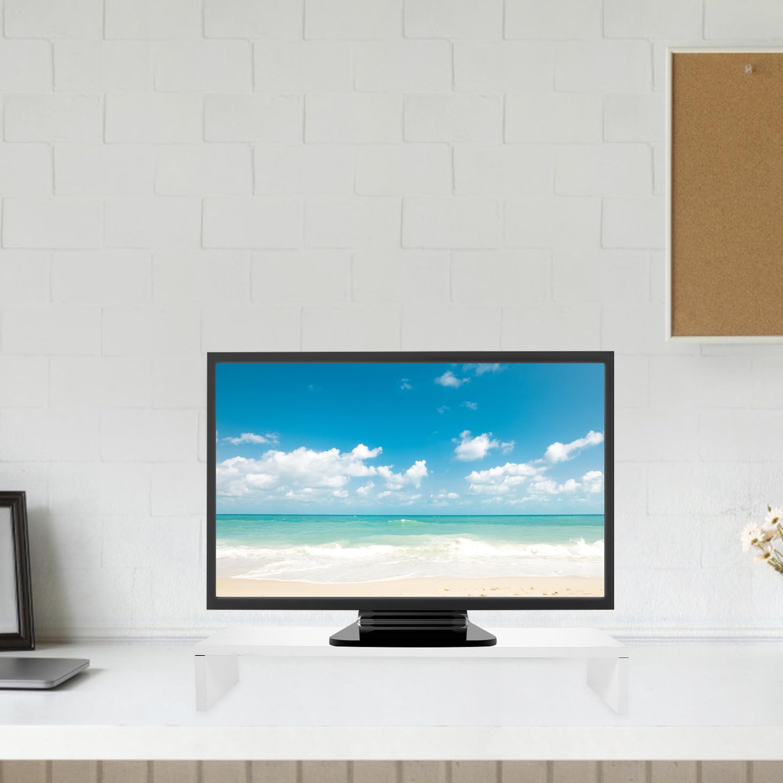 Supporto per Monitor da Scrivania, Rialzo per Schermo e Notebook, Pannello MDF Ecologico, Bianco, per Casa e Ufficio, Design Elegante