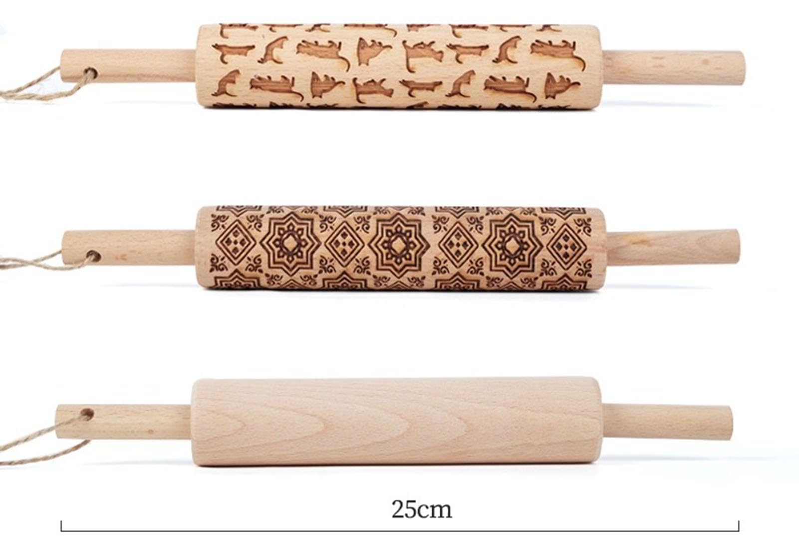 Rouleau à pâtisserie en Bois Montessori imprimé, Accessoires de pâtisserie DIY pour Biscuits avec Motif 3D (5 pièces)