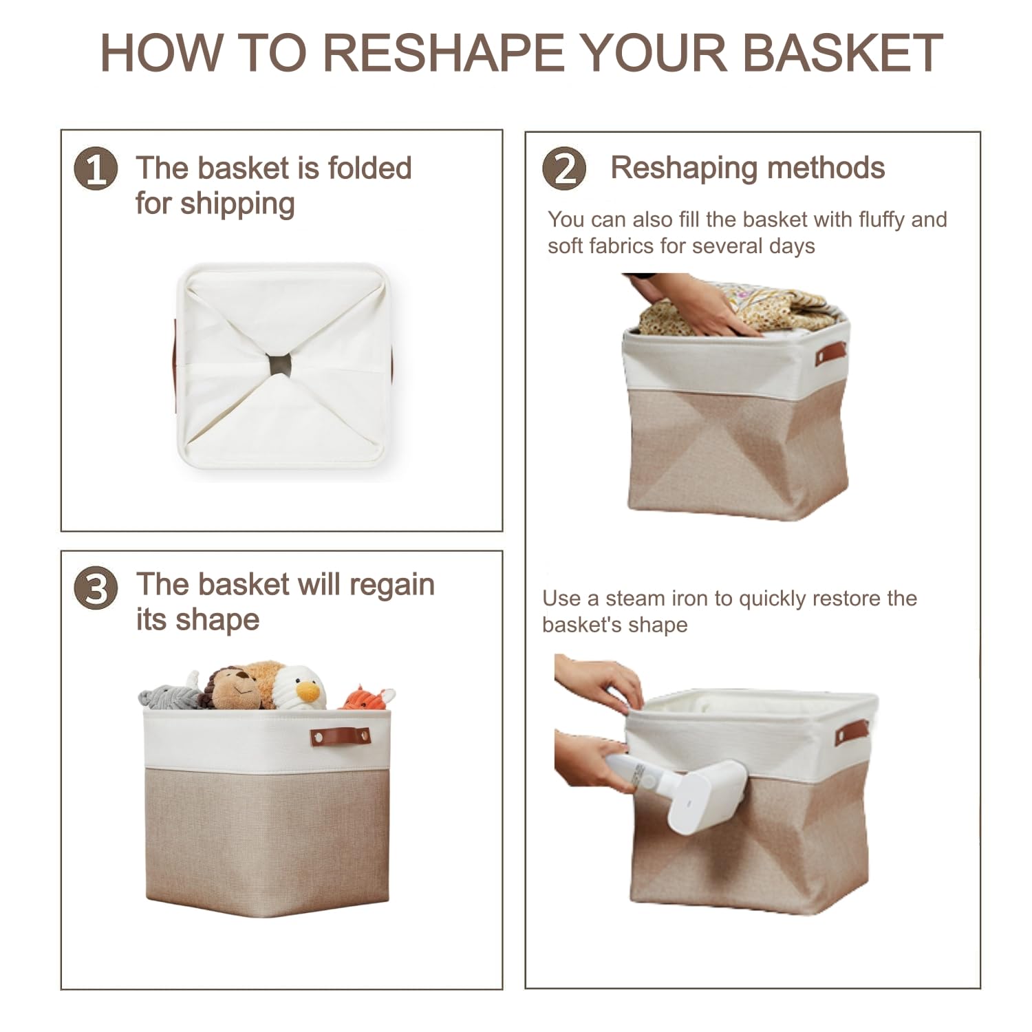Aufbewahrungsbox Stoff, aufbewahrungskorb 25x25x25 cm, Korbe Stoff in Würfel für Schrank, Regal, und Kleidung, Khaki/Weiß 8er Pack