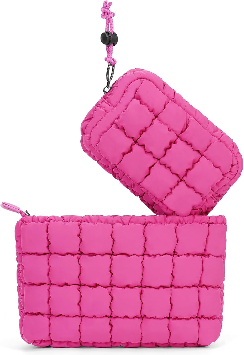 Quilted Makeup Bag and Zip Card Pouch Key Chain Puffer Cosmetic Bag Travel Cute Makeup Bag Organizer Mini Coin Purse