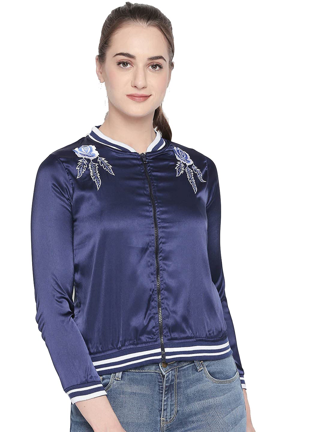 Style QuotientWomen Navy Blue Self Design Jacket