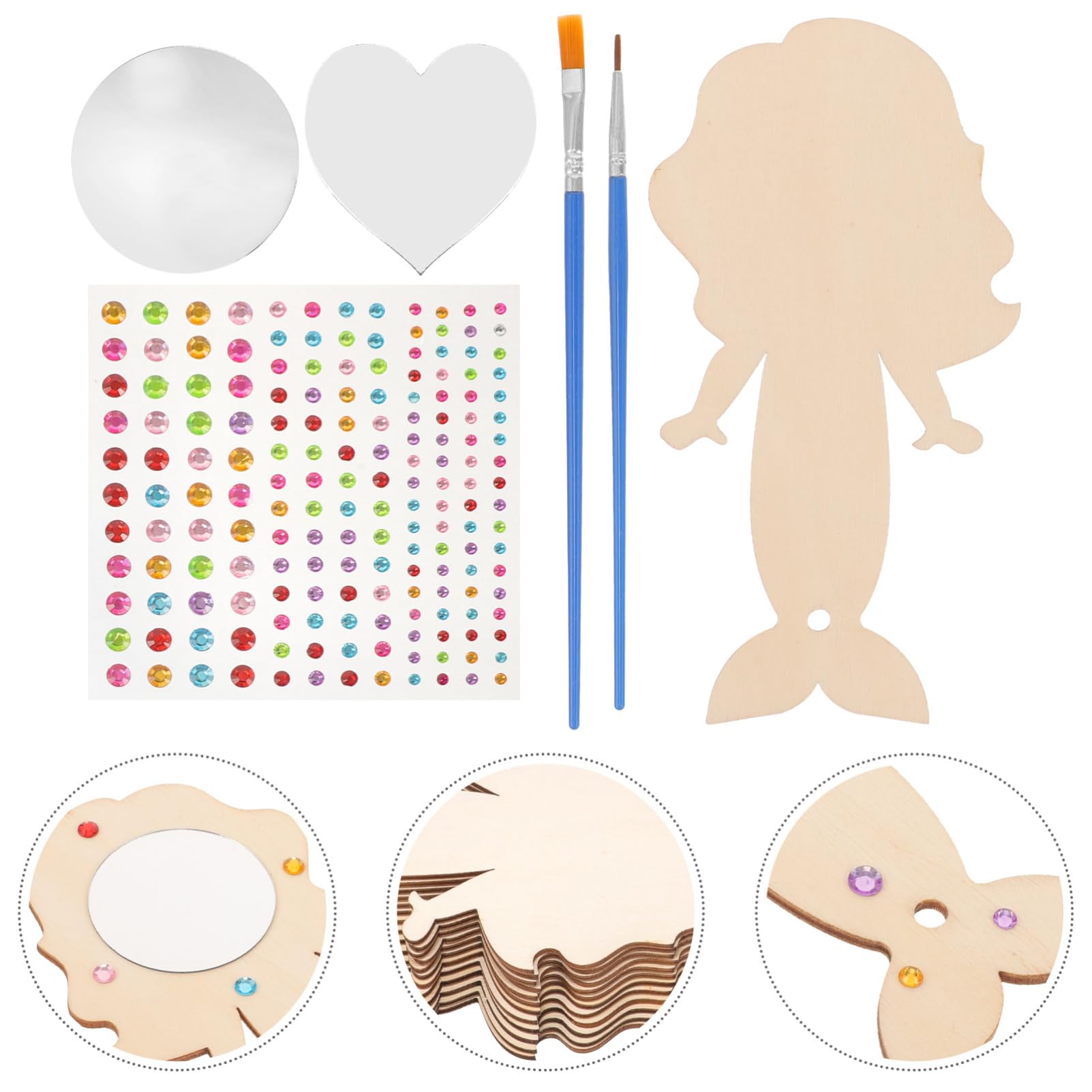 DOITOOL 5 Set Specchio da Trucco Legno per Sirena per Diy Specchio Portatile Non Dipinto per Attività Creative per Ragazze e Teenager