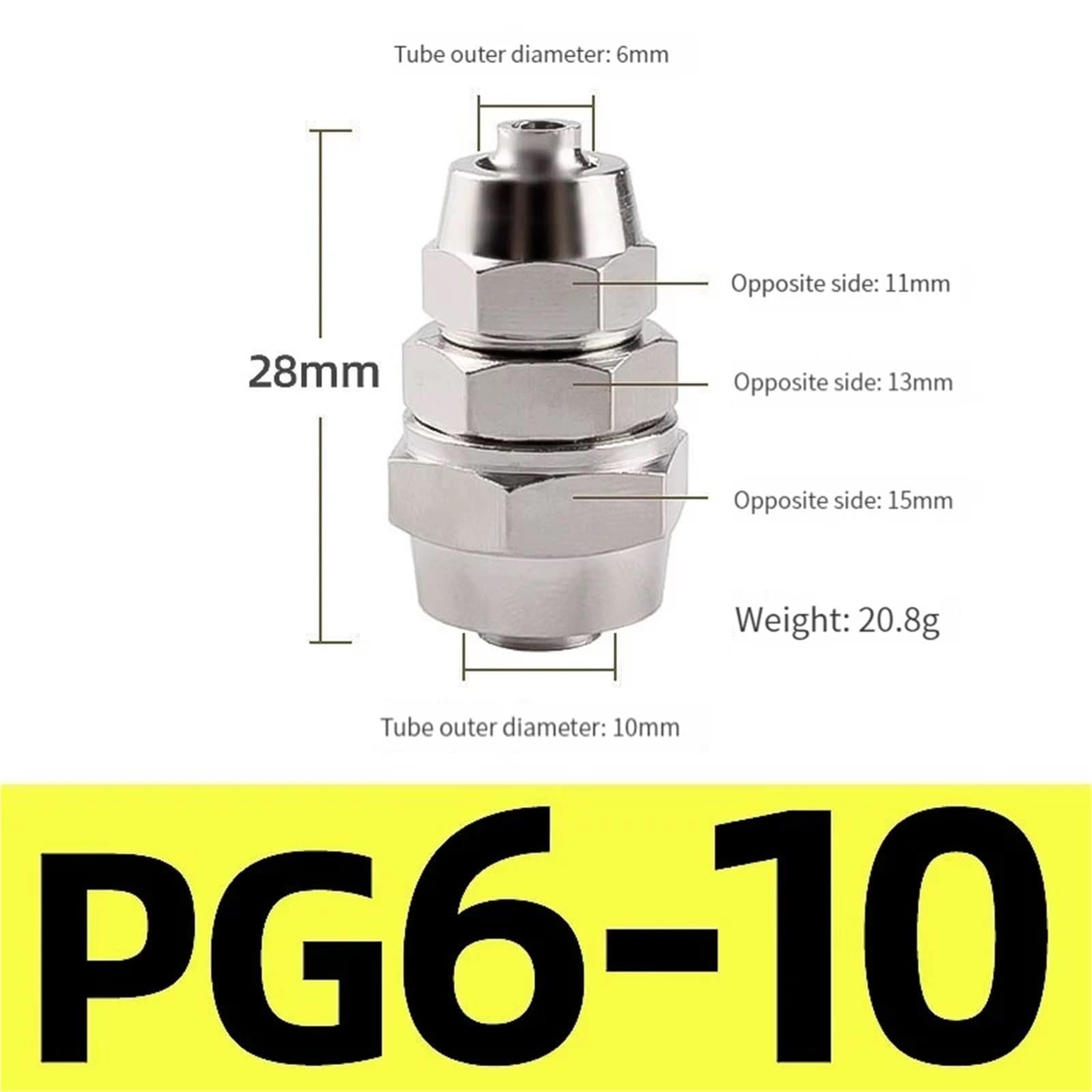 PG Kupfer Nickel Pneumatische Luft Schnell Anschluss for Schlauch Rohr OD 4M 6 8 10 12 MM Schnelle Joint Verbindung 1Pcs(PG 6-10)