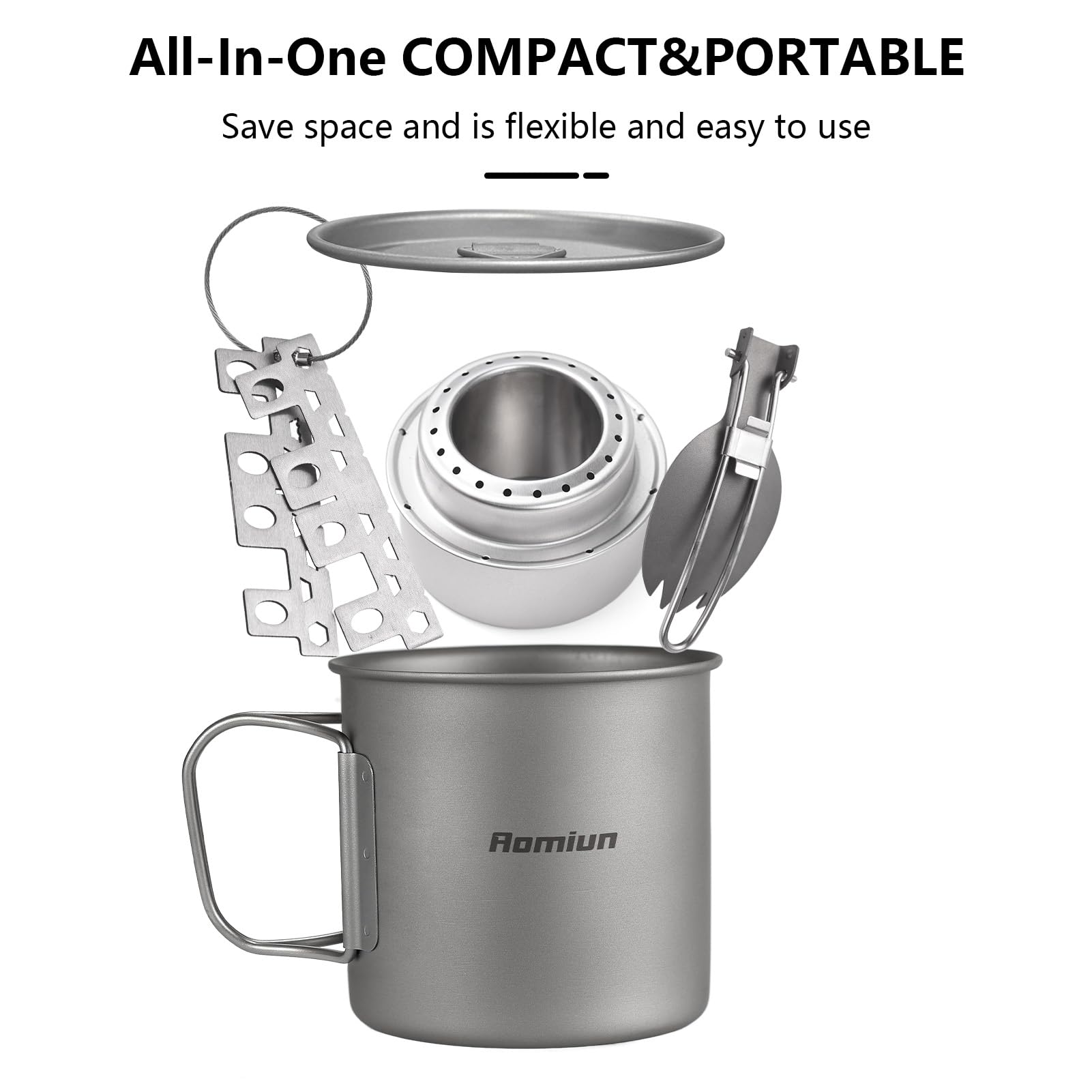 Taza De Titanio para Camping, 500ml Juego De Vasos De Camping con Parabrisas, Hornillo De Alcohol Y Soporte para Estufa para Senderismo