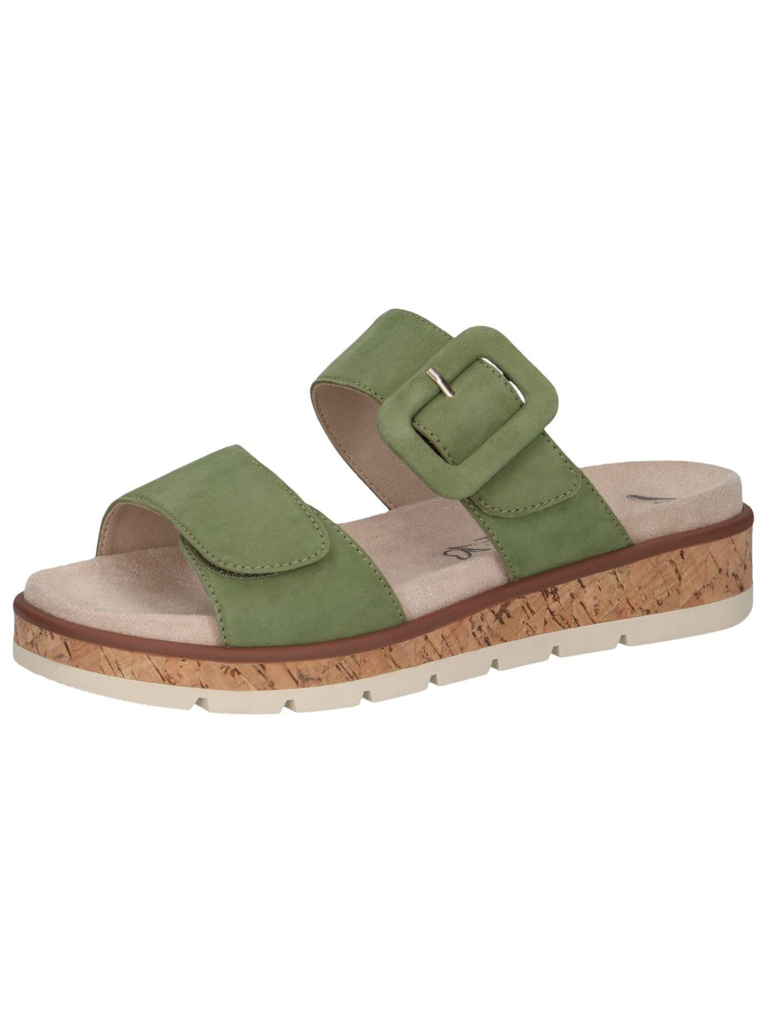 CAPRICE Women's Leather Mules with Buckle, Green (Green Suede), 7.5 UK