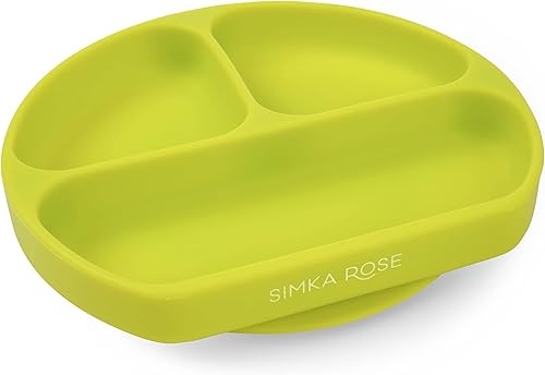 Simka Rose Platos de succión para bebés y niños pequeños, platos de silicona para bebés, sin BPA, diseño dividido de silicona para microondas y