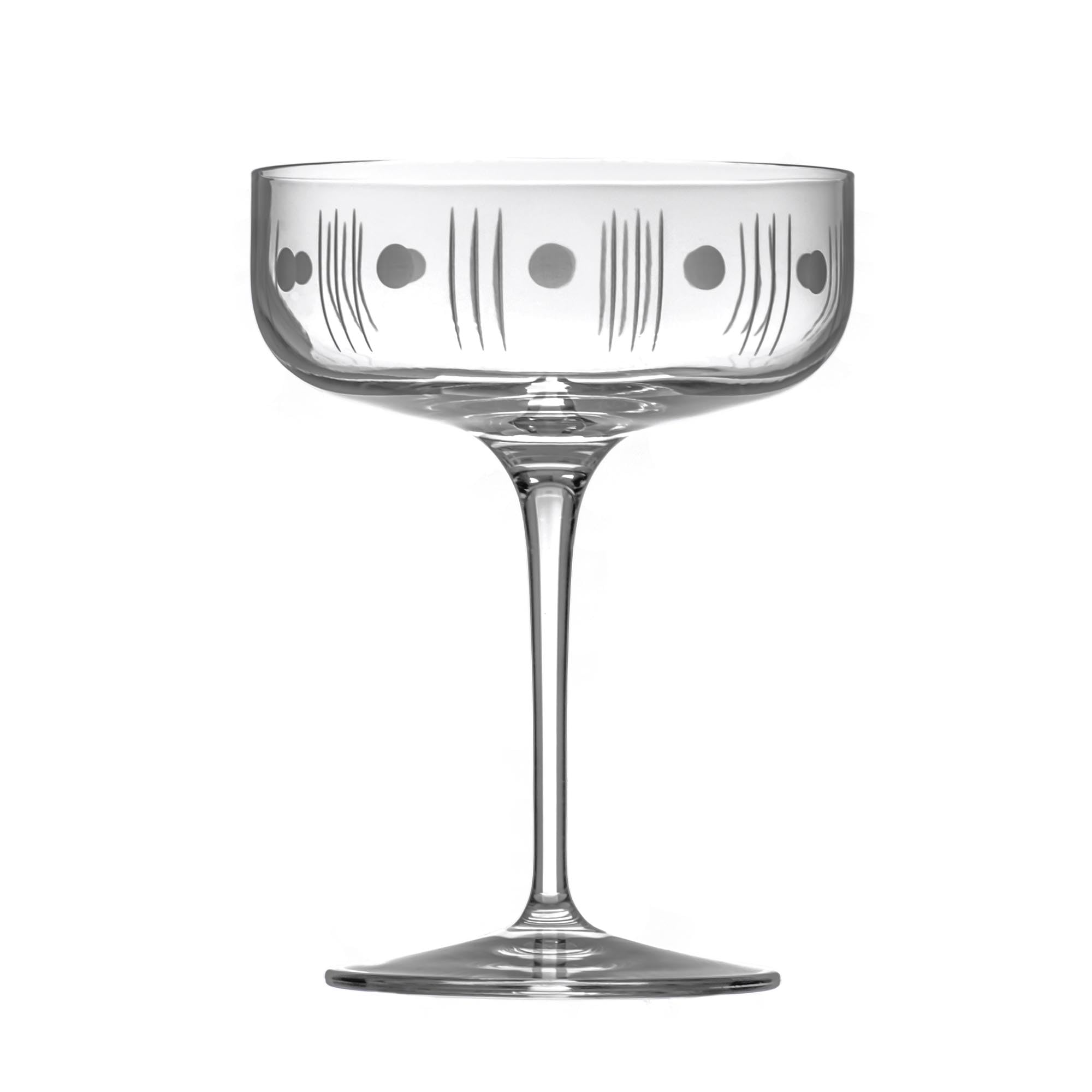 Rolf Glass Mid-Century Modern 10.25oz Coupe | Retro Cocktail or Champagne Glass | Lead-Free| Designed and engraved in the USA (Set of 4)