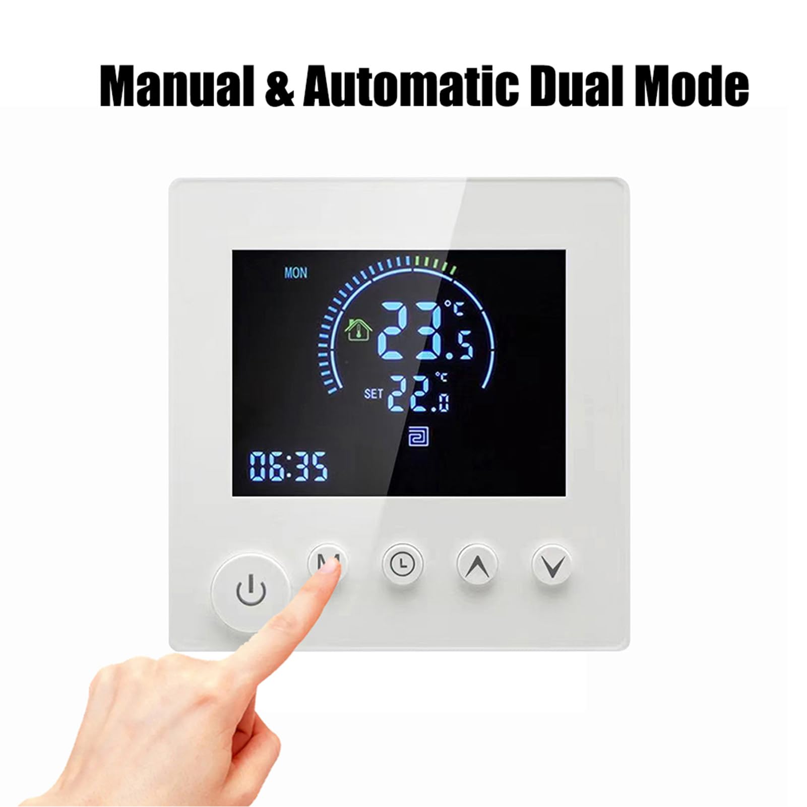 Programowalny termostat ścienny Cyfrowy termoregulator z przyciskiem dotykowym LCD do ogrzewania domu Harmonogramowy regulator temperatury 5+2 86 x 86 mm Zakres wyświetlania 0 do (E-1)