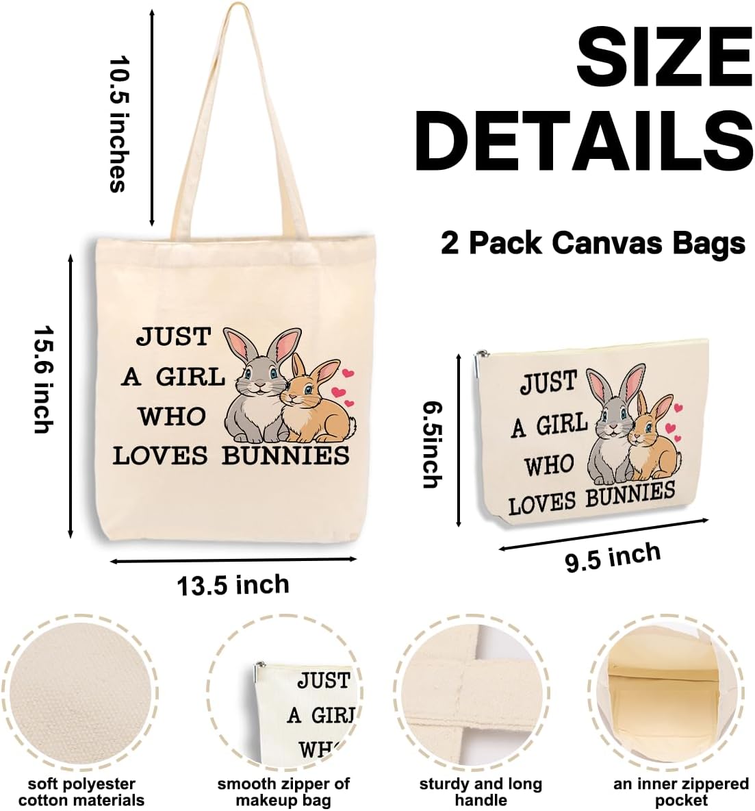 jeilink Watercolor Dinosaur Horse Wolf Fox Cow Chicken Canvas Tote Bag with Makeup Bag for Women Girls Birthday Christmas - Image 4