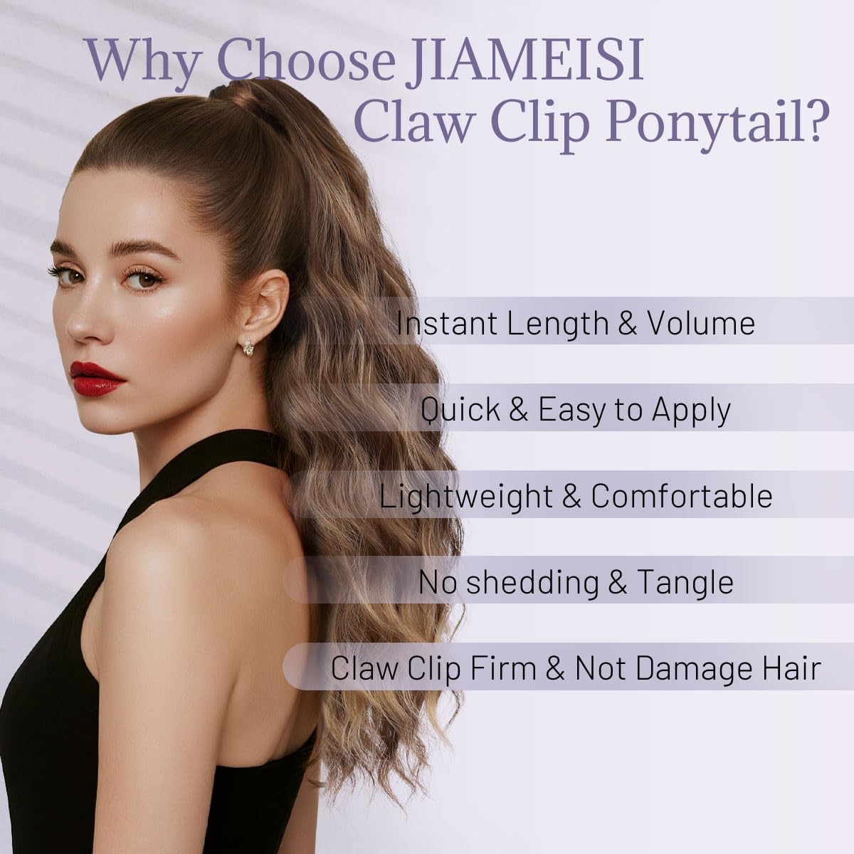JIAMEISI Ponytail Extension 18 Inch Claw Clip Ponytail Hair Extensions Long Curly Wavy Highlight Clip in Pony Tails Extension Synthetic Fluffy Hairpiece for Women (Light Brown Mixed Honey Gold) - Image 2
