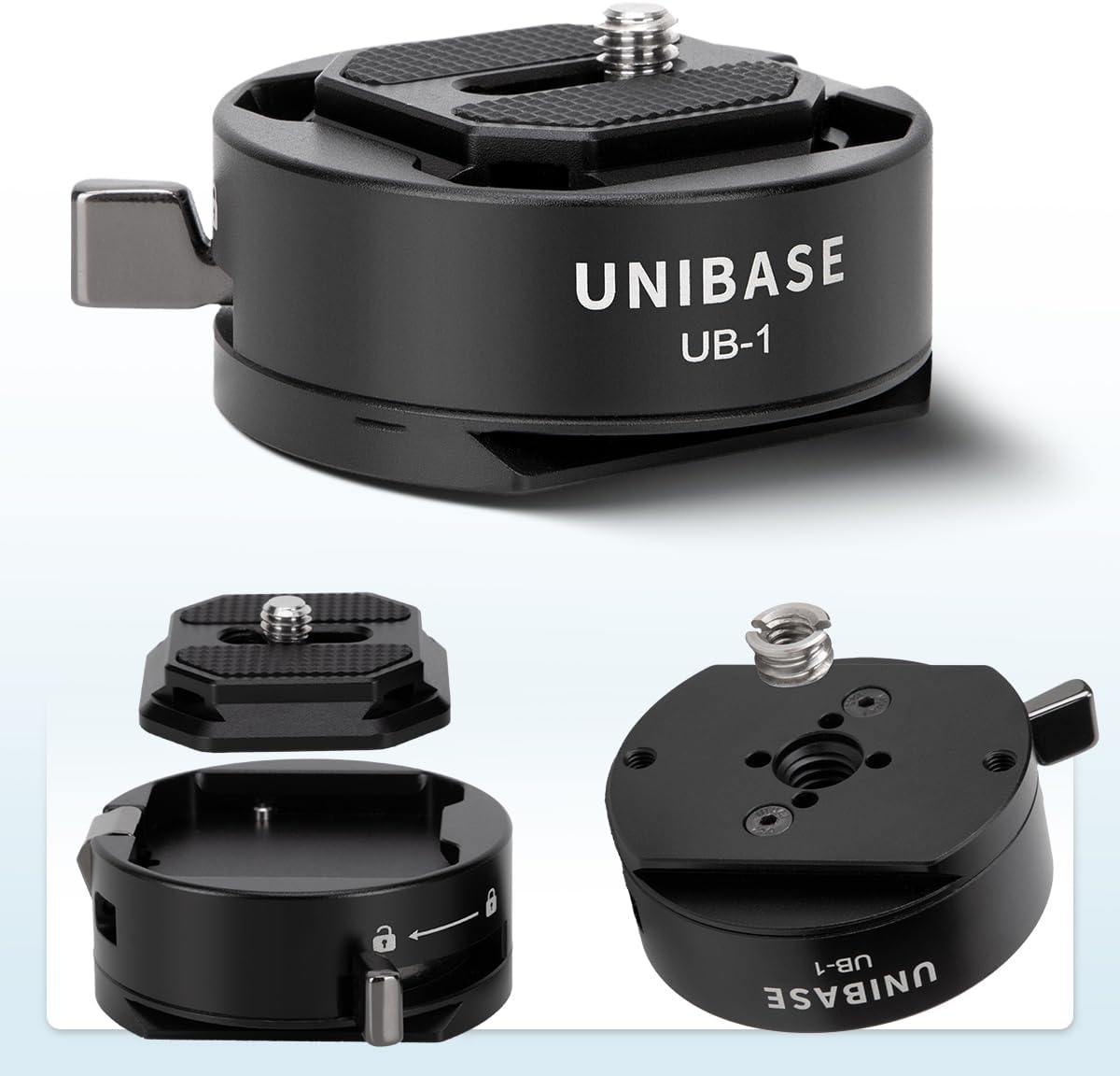 Unibase Arca Type Quick Release Plate Kit, Quick Switch Auto Lock Square QR Camera Mount Plate Compatible with Peak Design Capture Camera Clip DJI Ronin RS3 Pro, 1/4" 3/8" Thread for Tripod Slider