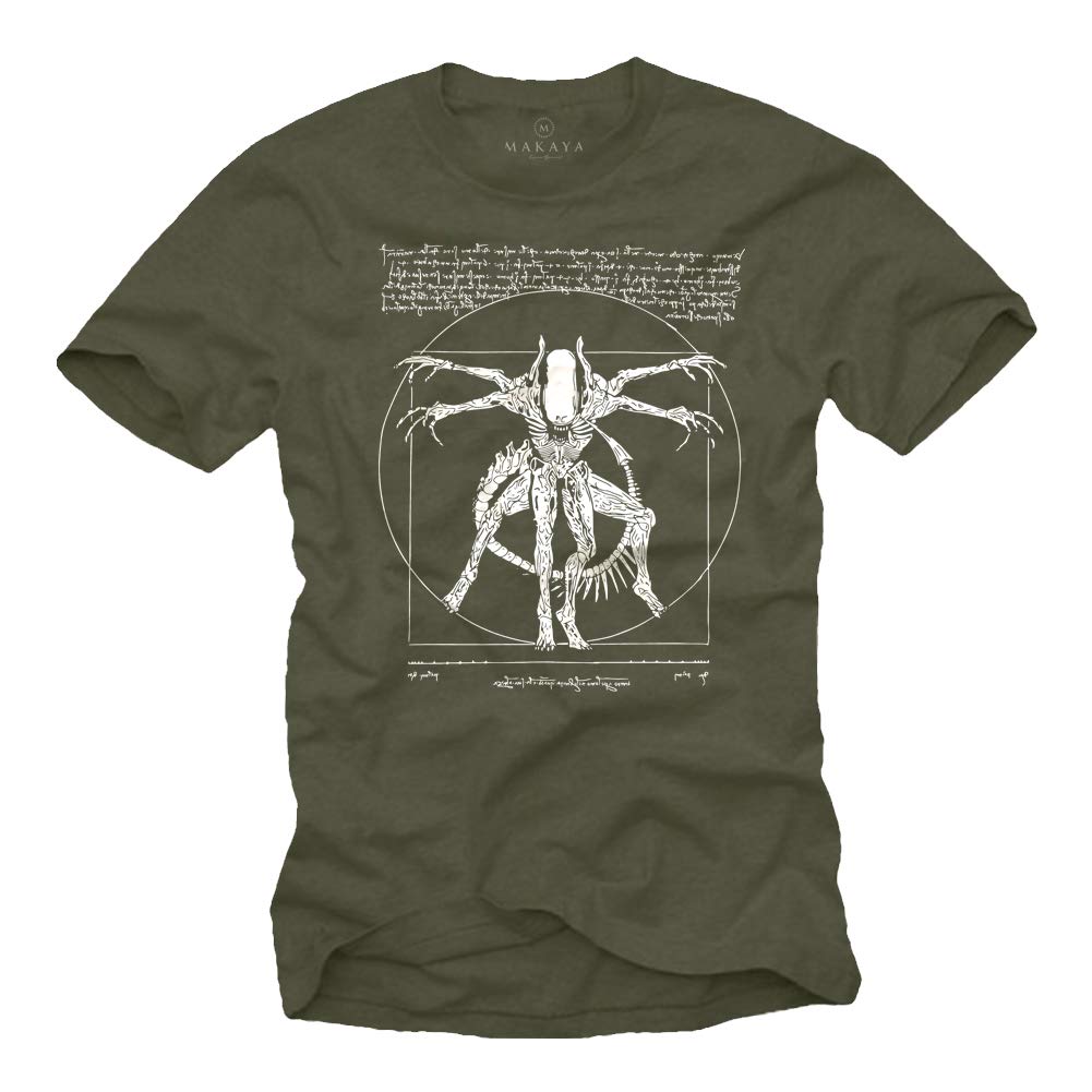 Makaya Men's Green Cool Stuff For Teenagers - Da Vinci Alien T-Shirt - Gamer Gifts For M