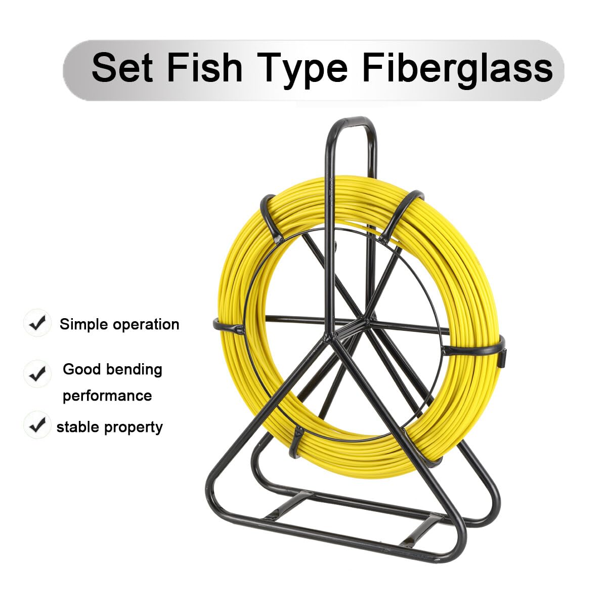 Fish Tape - Nastro in fibra di vetro da 1/4 di lunghezza 100 m, per cavi elettrici, con supporto per telaio in acciaio, 6 mm x 100 m