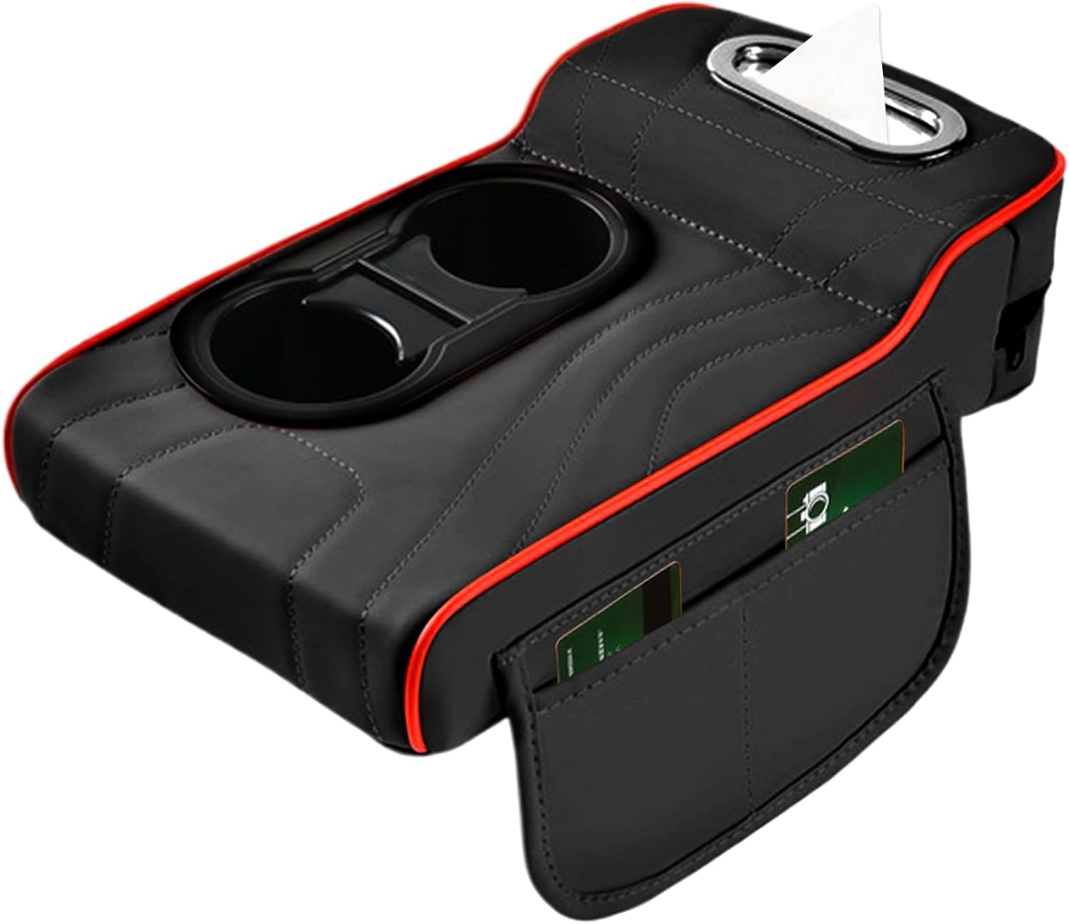 CYBHYAXC Car Armrest Cushion Storage Box For Audi S4 4A, C4 1991 1992 1993 1994, Car Center Console Armrest Pillow With Cup Holder Storage Pocke Tissue Box,Black-Red