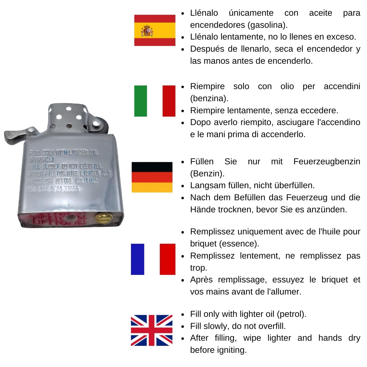 Mechero de Recargable Dorado con Grabado del Escudo de España o Escena Taurina. Se Envía en Cajita de Madera con la Bandera de España. (Escudo de España)