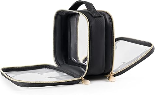 Yarnic Bolsa de maquillaje de viaje transparente Bolsas de aseo portátil transparente Bolsa de cosméticos de dos compartimentos con asa Bolsa