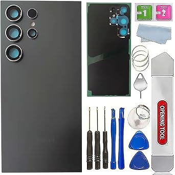 Galaxy S24 Ultra Back Glass Replacement for Samsung Galaxy S24 Ultra Back Cover with Waterproof Housing Door,Camera Glass Lens and Tape Parts +Tools Black