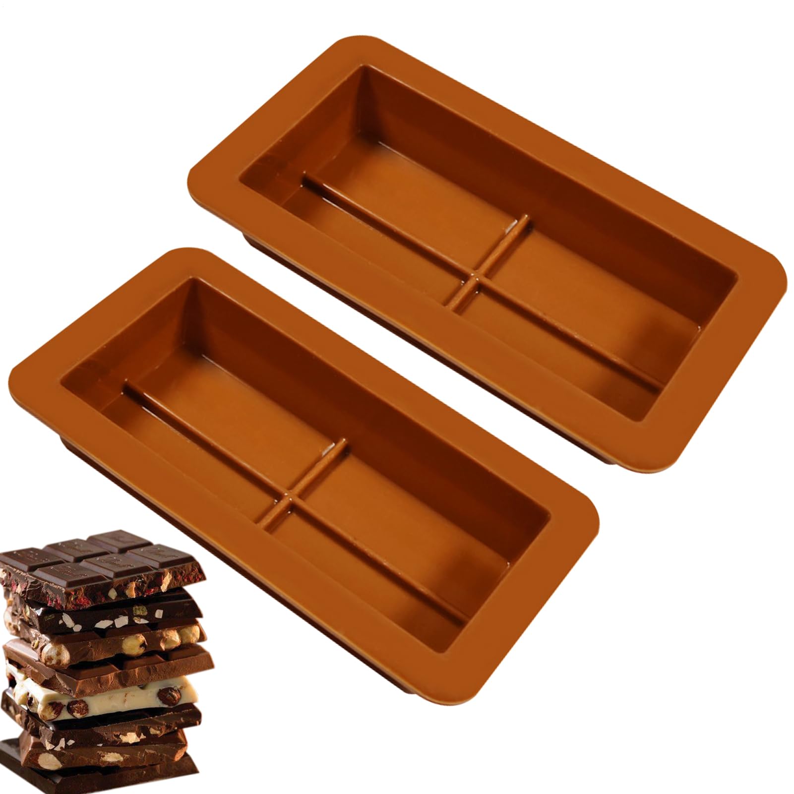 Cioccolato In Silicone Resistenti Al Calore Antiaderenti Facile Sformatura | Forma Per Barrette Di Caramelle per Cottura al Forno e Preparazione Caramelle, Dolci Festivi, Casa, 2 Pezzi da