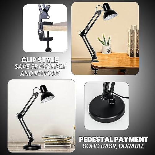 Miniatura 2 de Lámpara de escritorio de metal con abrazadera, brazo oscilante, lámpara de mesa de cuello de cisne ajustable de arquitecto, luces de escritorio con