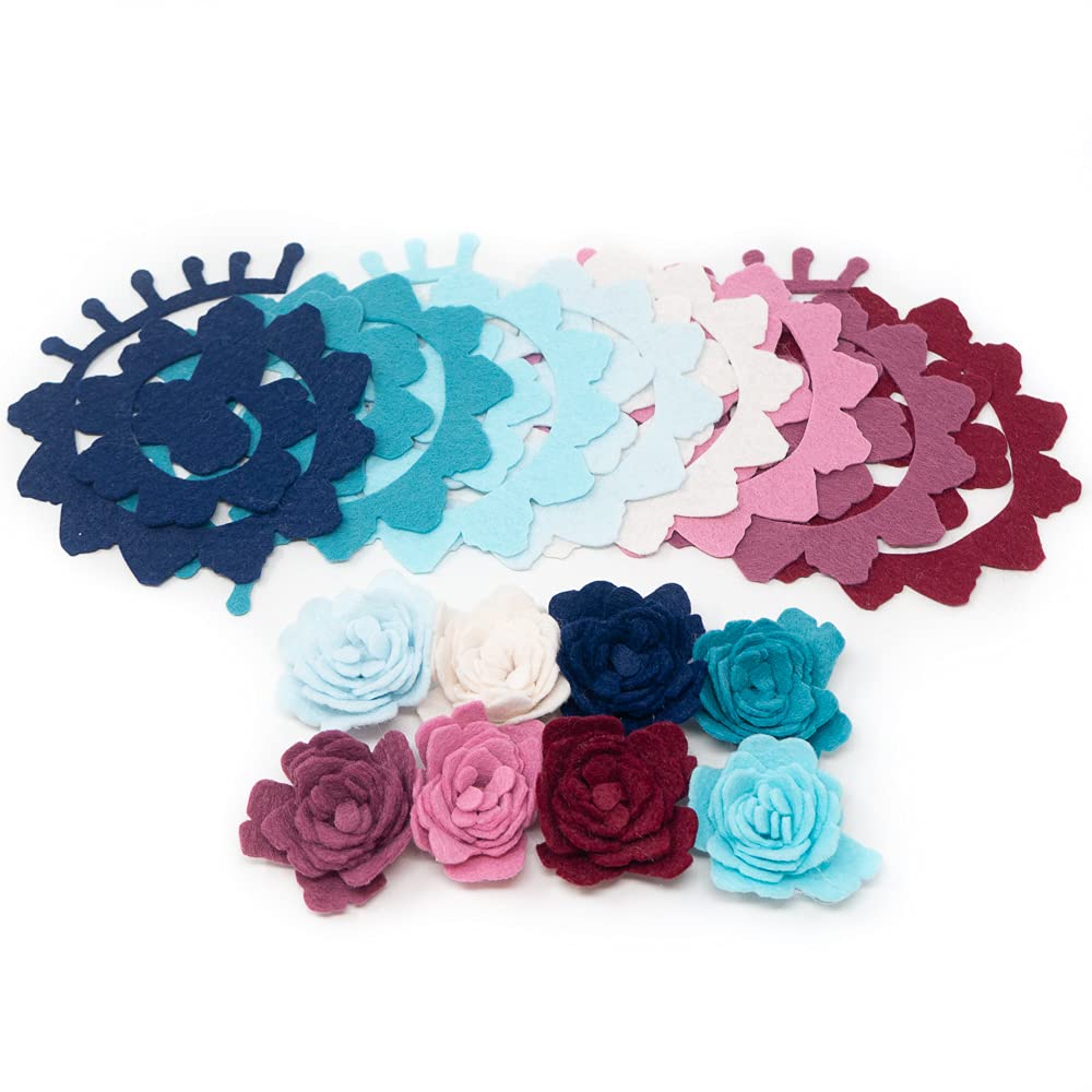 Large 3D Tattered Rose Die Cut Appliques Wool Blend Felt, Spiral Cut, Made in USA (Ombre)