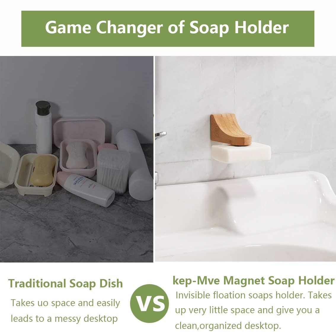 Bambusowy magnetyczny uchwyt na mydło do ściany prysznicowej, magnes oszczędzający mydło, przechowywanie pod prysznic do mydła i szamponu do brody - koniec z rozmoczonymi mydłami, dozownik