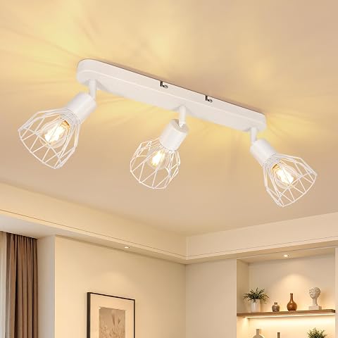 Lámpara de Techo E14 Focos LED Interior Techo 3 Focos Giratorio Focos Para el Techo Blanco Retro Foco de Techo Para Salon Dormitorio Comedore, Sin Bombilla