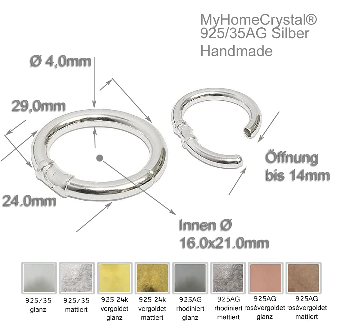 Kettenverbinder Oval 925 Silber, rosevergoldet, rhodiniert, 24K vergoldet matt oder glanz