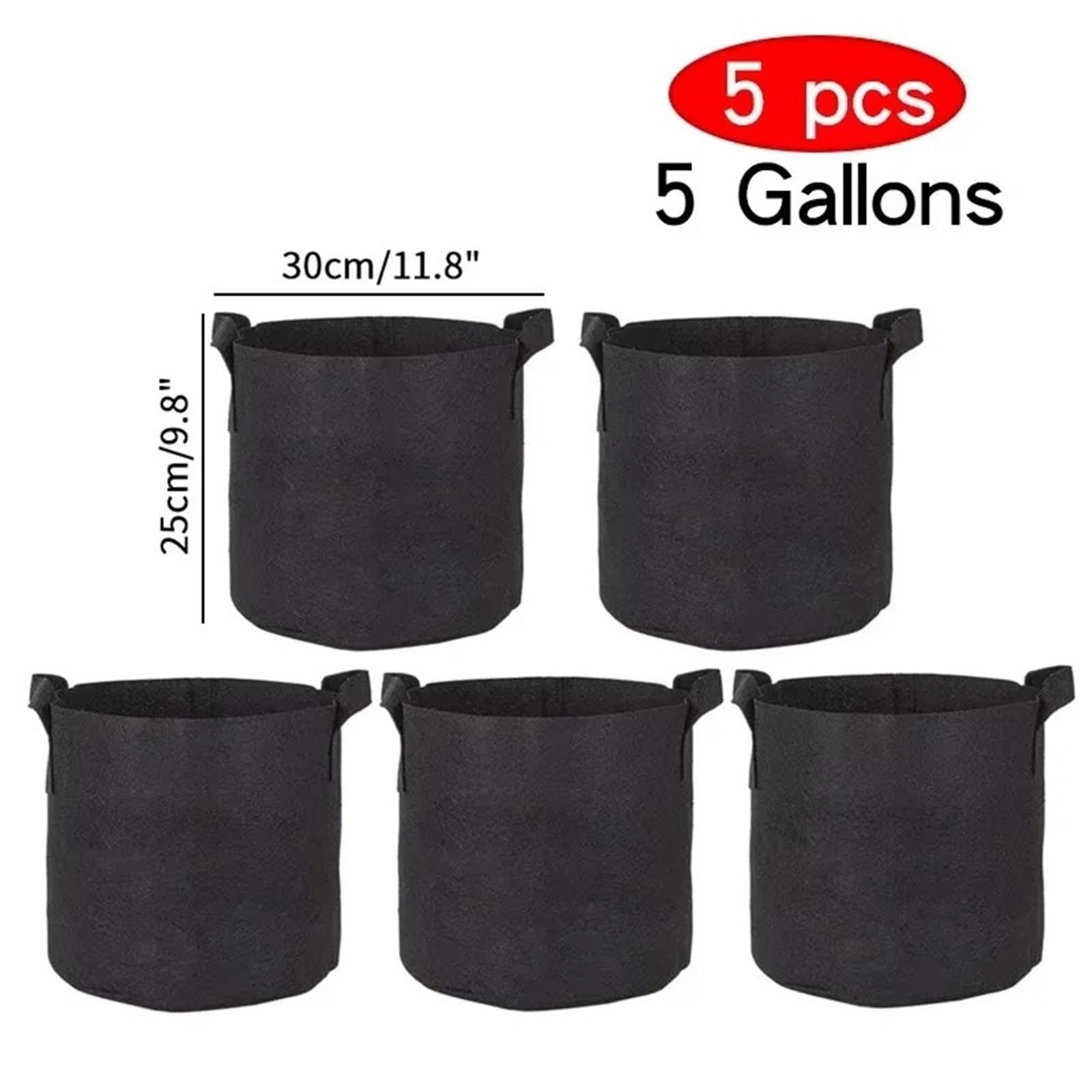Stofftopf 5 Stück Multi-Gallonen-Stoff-Wachstumsbeutel | For Gemüseblumen(5Gallons 30x25cm)