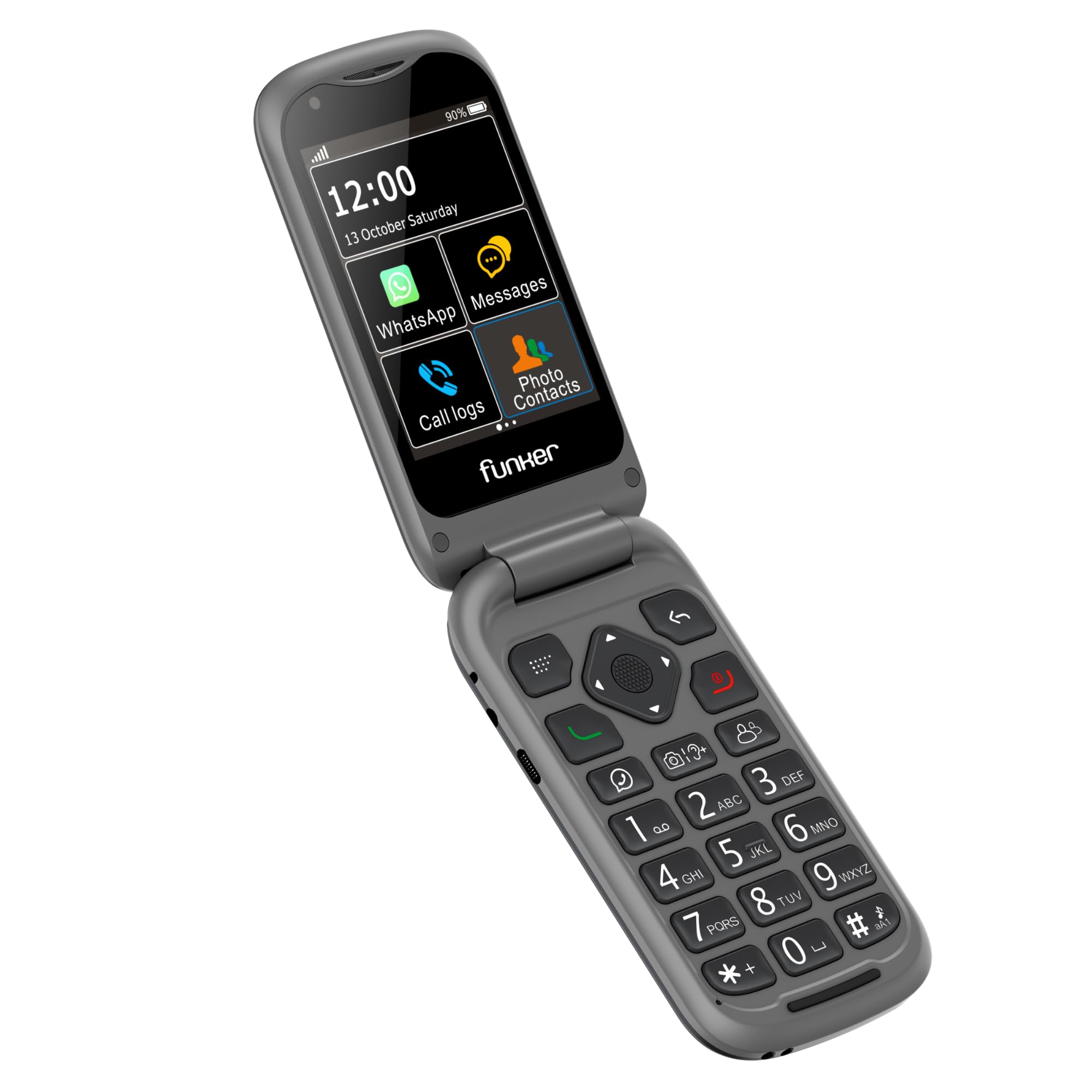 Funker E480 - Telefono 4G per anziani con WhatsApp e videochiamate, pulsante SOS e GPS, tasti grandi, schermo touch da 2,8", volume alto, cellulare con coperchio facile da usare, colore nero