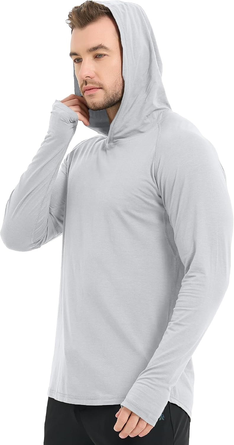 netdraw Men's Ultra-Soft Bamboo Viscose Hoodie Shirt UPF 50+ Sun Protection Long Sleeve Lightweight UV Shirt