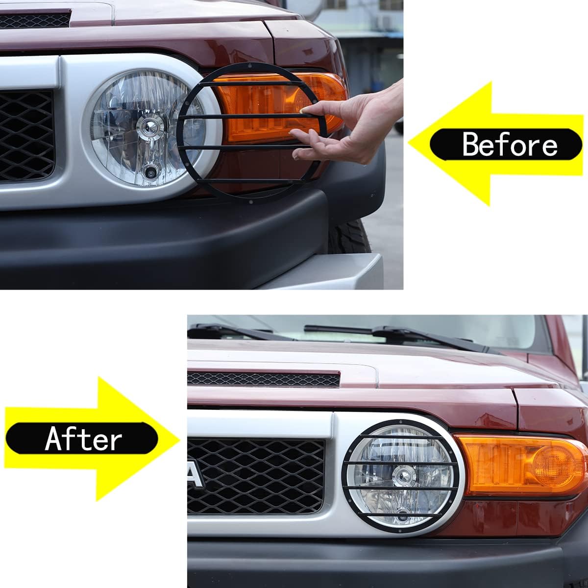 LLKUANG Car Headlight Guard,Front Headlight Cover Trim Compatible with Toyota FJ Cruiser 2007-2021 Auto Lampshade Lamp Frame Protector, Exterior Turn Signal Headlight Guard-1 Pair (Style A)