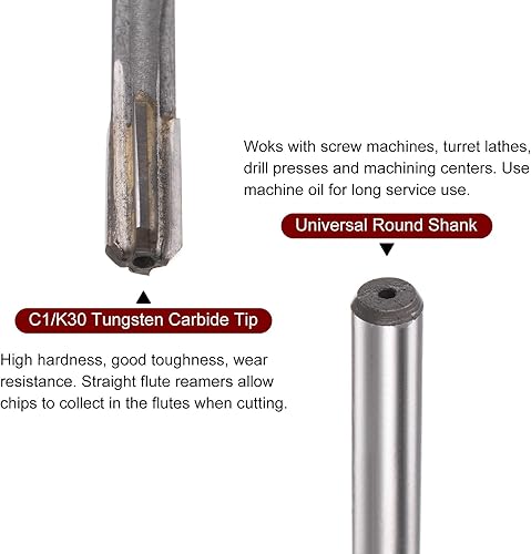 Miniatura 4 de HARFINGTON Escariador de mandril de 0.283 in H7 C1K30 punta de carburo de precisión recta, vástago redondo, fresadora