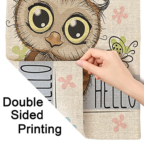 Moslion Hello Owl Garden Flag Vertical Double Sided Cartoon Animal Owl Butterfly Colorful Flower House Flags Home Burlap Banners 12.5X18 Inch For Outdoor Decor Lawn Red White #TOP4