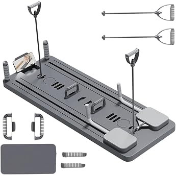 Pilates Reformer Board Faltbarer Bauchtrainer Multifunktionales AB- bungsbrett mit Widerstandsb ndern und Kniematte Core Trainer Trainingsger t faltbar f r l