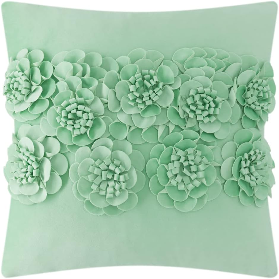 JWH Handmade 3D Flower Throw Pillow Covers Decorative Floral Accent Pillow Cases Velvet Cushion Cover for Car Bed Couch Bedroom Decor 18x18 Inch Cream White