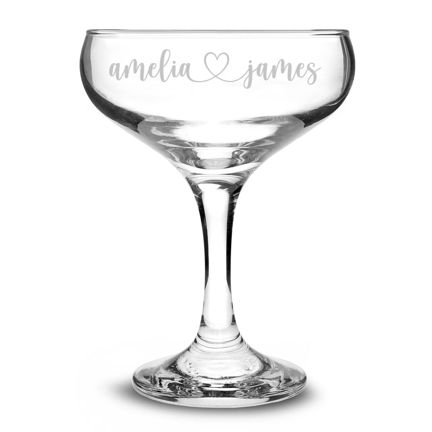 Personalised Champagne Coupe Cocktail Glass 235ml Names Heart Wedding Hen Do Birthday Vintage Saucer Bridesmaid Custom