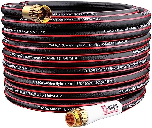 Y-ASQA Rubber Hybrid Garden Hose 50 ft, Flexible, Leakproof, Lightweight Lead In Hose 5/8" Diameter x 50ft Kink Resistant 150PSI Durable High Burst Strength Industrial Water Hose