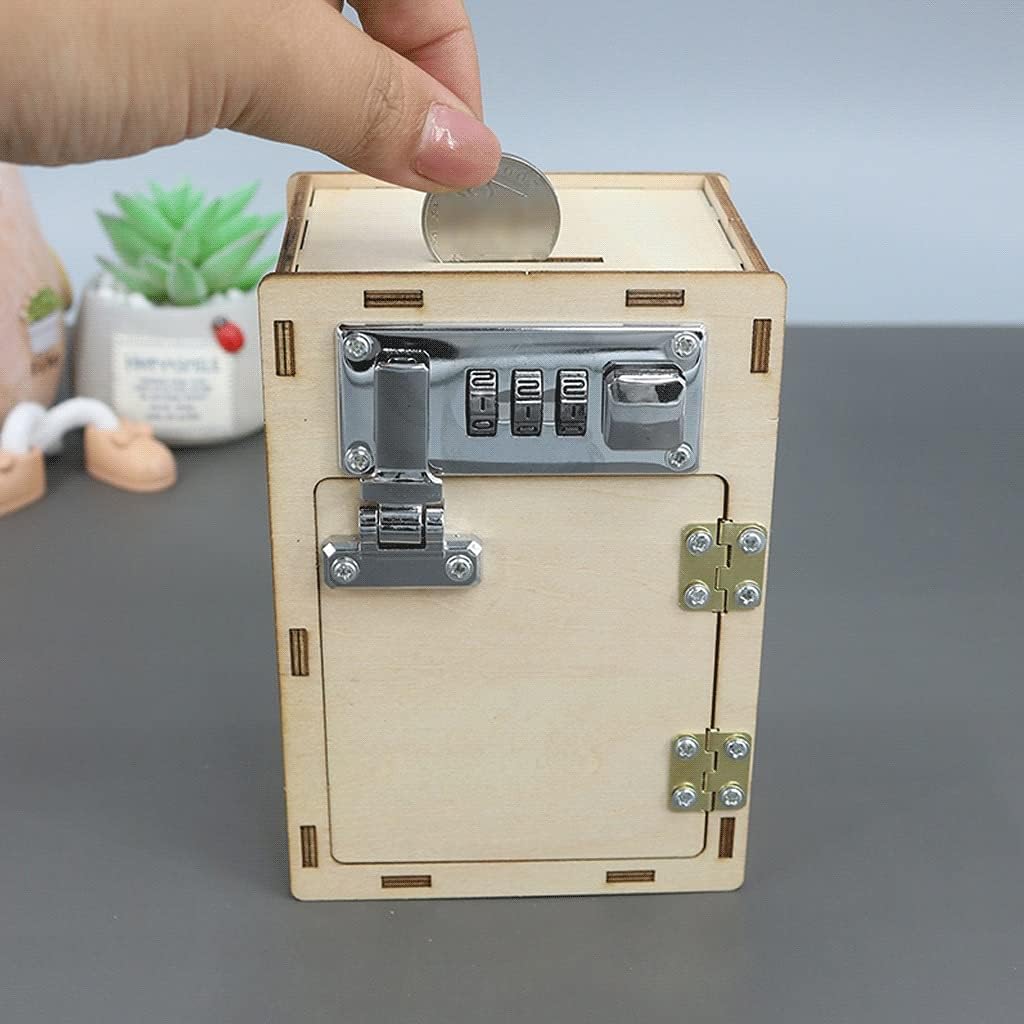 貯金箱、貯金箱、貯金箱 木製貯金箱 楽しい DIY コインバンク パスワードデザイン付き