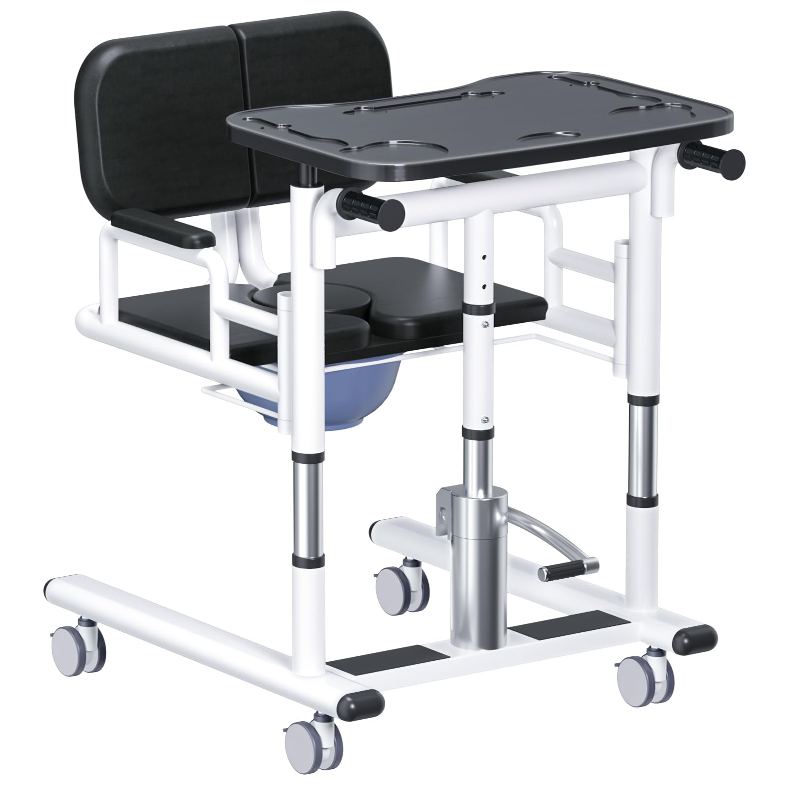 Patient Lift Transfer Chair for Elderly and Home, Portable Adjustable Height Lift Nursing Wheelchair 180° Split PU Leather and Thickened Sponge Seat