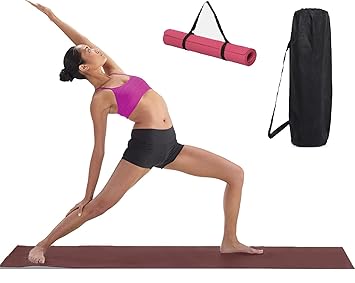 Effingo: Yoga Mat with Carry Strap and Bag for Exercise, Yoga, Workout. Comfortable Non Skid Mat for Fitness (Wine 4MM).