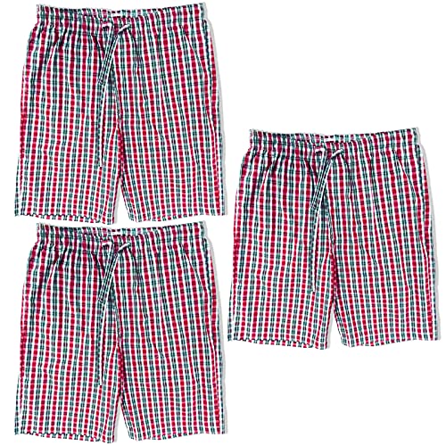Godsen Men's Pajama Bottoms Loose Fit Cotton Plaid Boxer Shortsï¼ˆPack of 3ï¼‰ (Red-3P, S)