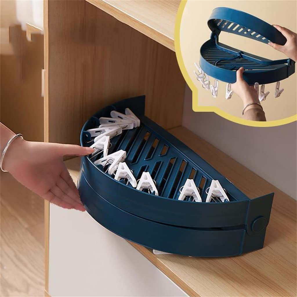 Round Two-Way Foldable Clothes Hanger Underwear Socks Multi-Purpose 360-degree rotatable 18 Clip Rack(Blue)